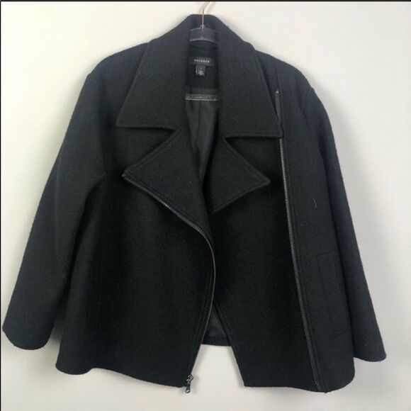 HALOGEN | Wool Blend Moto Coat Asymmetrical Black - Picture 2 of 5